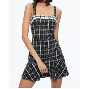 Alice + Olivia Kaidra Metallic Tweed Mini Dress Black White Size 4 NWOT